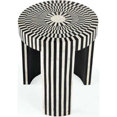 Hand-Cut Bone Inlay Round Coffee Table - Black & White Accent