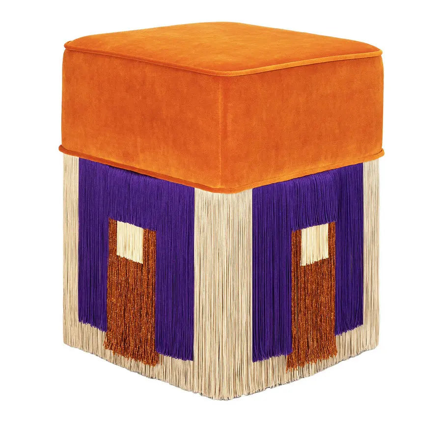 Elegant Velvet Storage Ottoman Pouf Footstool with Fringes for Modern Resorts