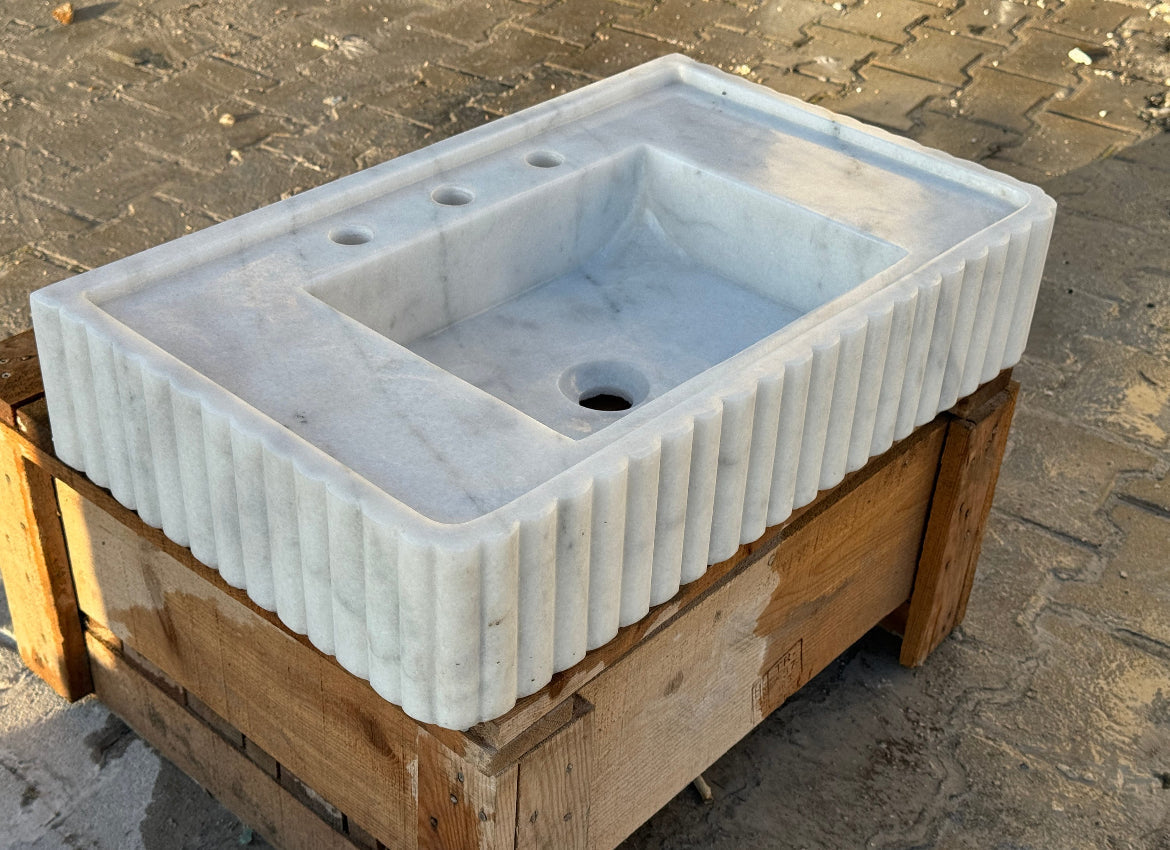 White carrara marble sink,ribbed 3 Sides ,marble Wash basin,bathroom Marble wash basin ,countertop sink,wall mounted Marble sink,
