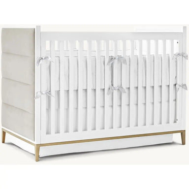 Premium Convertible Baby Crib: White Upholstered Back, Modern Mahogany Nursery Furniture
