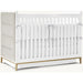 Premium Convertible Baby Crib: White Upholstered Back, Modern Mahogany Nursery Furniture