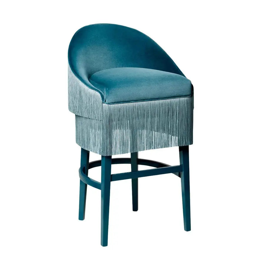 Elegant Nordic Velvet Bar Stool with Fringes, Gold Metal Base, Counter Bar Height