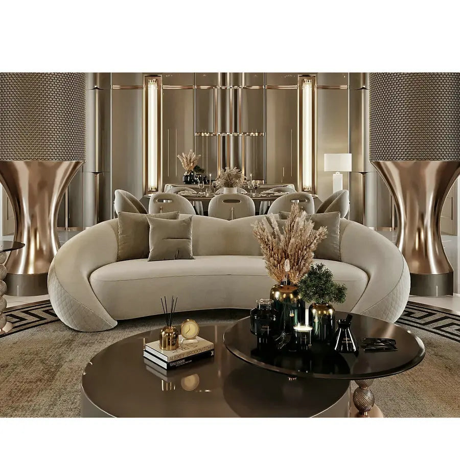 Luxurious Arabic Majlis Upholstered Velvet Three-Seater Fabric L-Shape Sofa