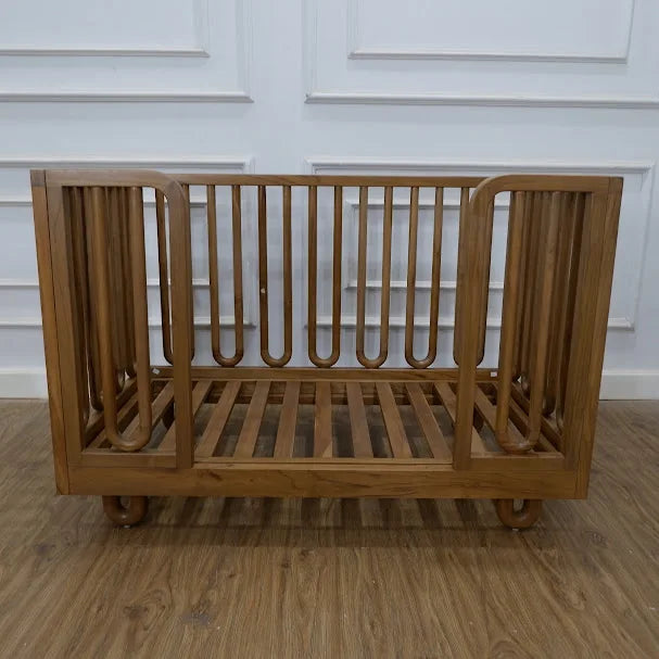 Elegant Teak Wood Baby Crib: Natural Finish, Adjustable, Safe & Customization Available