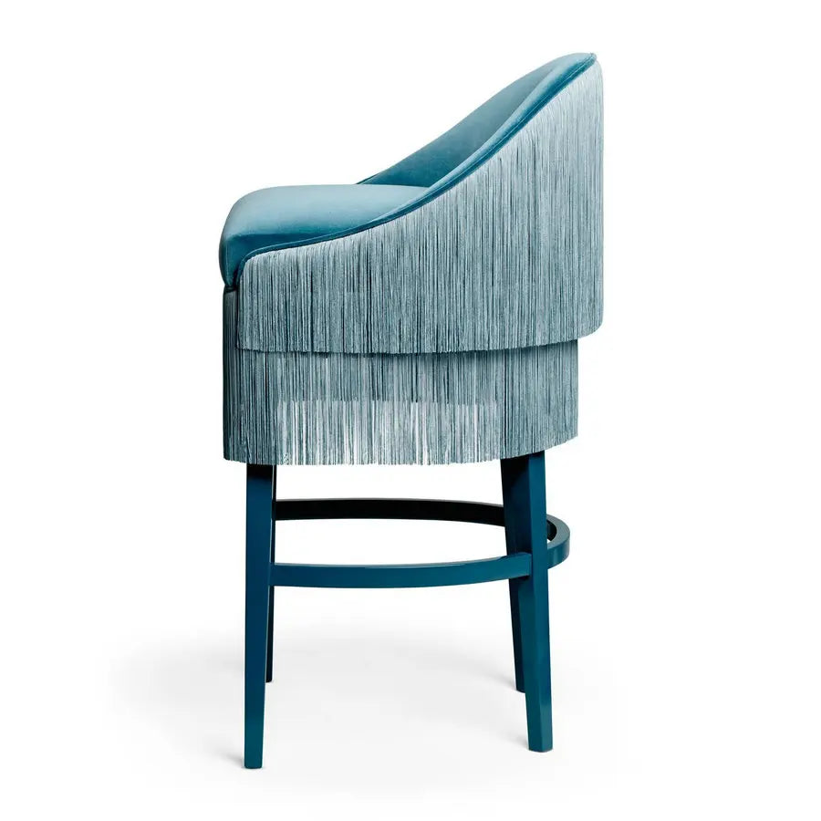 Elegant Nordic Velvet Bar Stool with Fringes, Gold Metal Base, Counter Bar Height