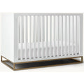 Contemporary White Teak Wood Baby Crib with Gold Base for Infants