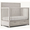 Convertible Teak Wood Baby Crib with Storage Drawers, White Washed Gray