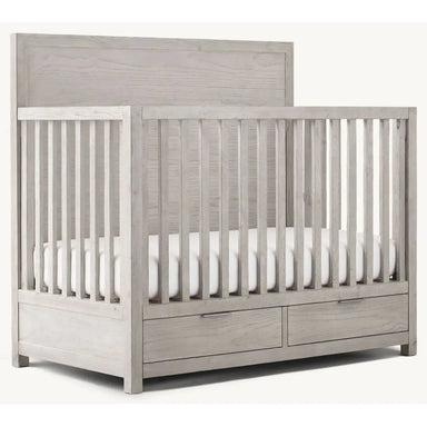 Convertible Teak Wood Baby Crib with Storage Drawers, White Washed Gray