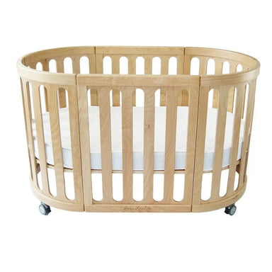 Premium Teak Wood Convertible Baby Crib Oval Nursery Cot Adjustable Safe