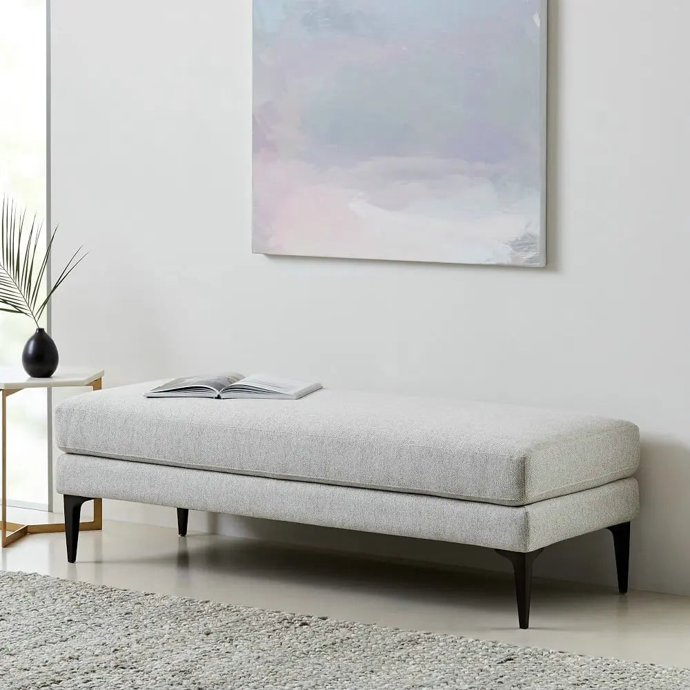Modern Velvet Ottoman Bench, Gold Stainless Steel Legs, Elegant Living Room Footstool