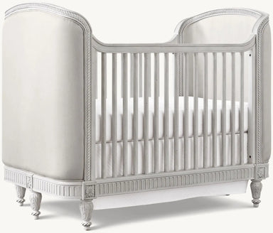 Elegant French Style Distressed Grey Mahogany Convertible Baby Crib Nursery Furniture