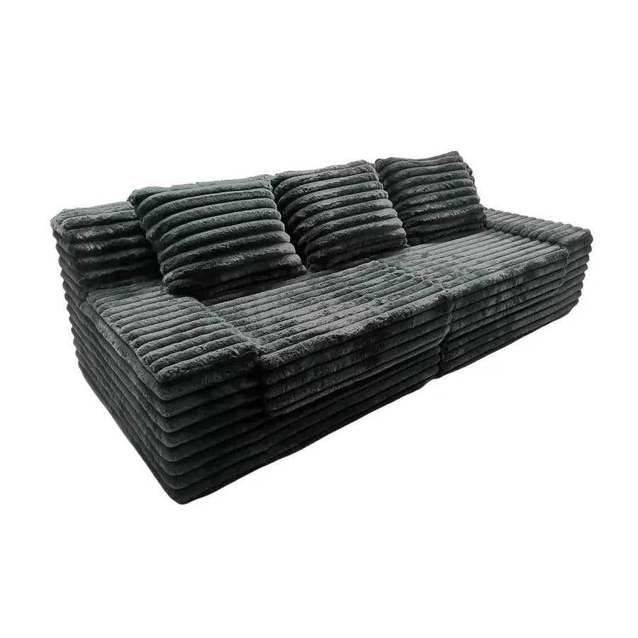 Modern Empty Corduroy L-Shape Bubble Sofa, Compressed for Hotel Comfort