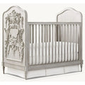 Luxury French Hand-Carved Mahogany Baby Crib with Distressed White Finish