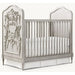 Luxury French Hand-Carved Mahogany Baby Crib with Distressed White Finish