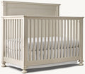 Luxury Antique White Solid Mahogany Convertible Baby Crib with Ornate Headboard