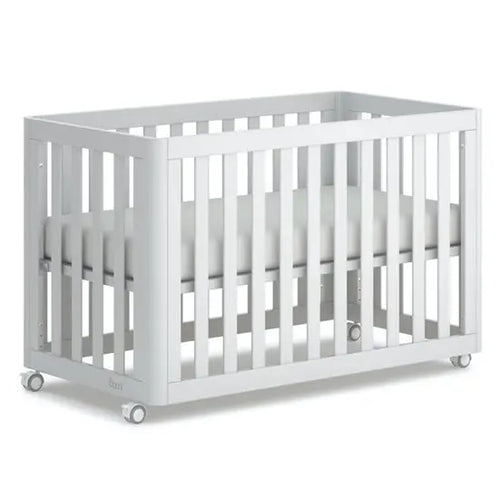 Modern White Convertible Baby Crib with Casters - Premium Mahogany Wood Infant Cot