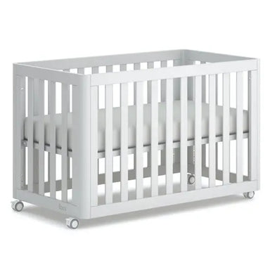 Modern White Convertible Baby Crib with Casters - Premium Mahogany Wood Infant Cot