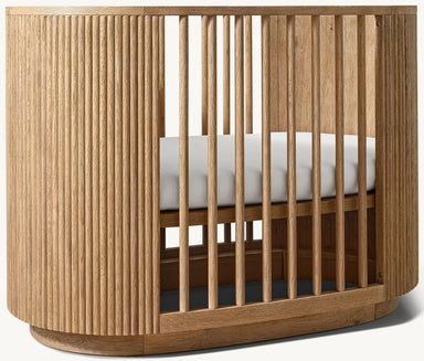 Luxury Handcrafted Teak Wood Oval Baby Crib Convertible Cot Ribbed Design
