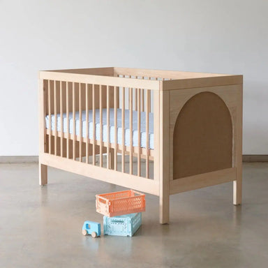 Durable Teak Wood Baby Crib - Modern Arched Panel Nursery Cot