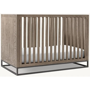 Premium Teak Wood Modern Convertible Baby Crib with Industrial Metal Base