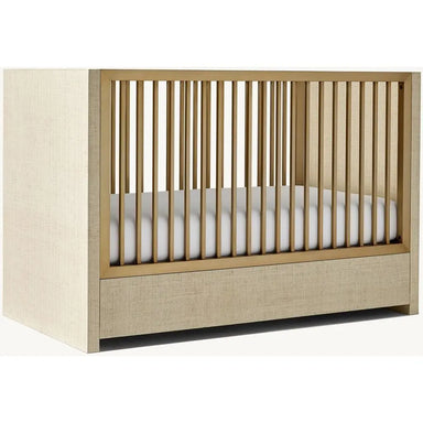 Premium Teak Wood Convertible Baby Crib, Linen Upholstery & Storage Drawer