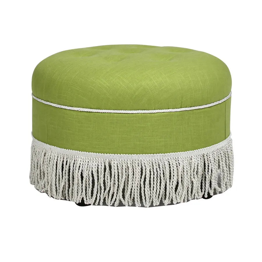 Luxurious Round Tufted Velvet Ottoman with Tassel Fringe, Elegant Accent Footstool for Home
