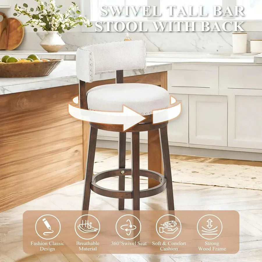 Luxury Modern Adjustable Swivel Upholstered Wood Counter Height Bar Stool