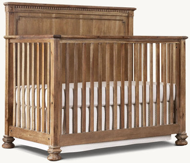 Handcrafted Teak Convertible Baby Crib, Distressed Brown, Transitional Nursery Cot