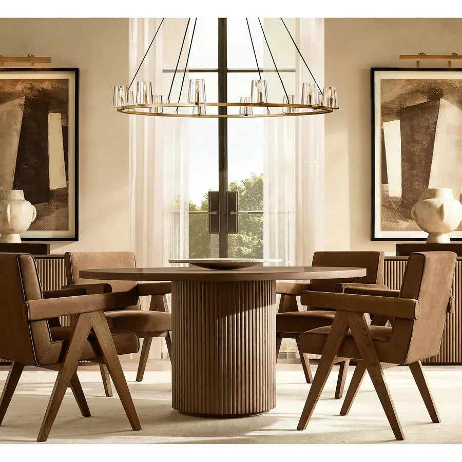 Elegant Round Wood Dining Table with Plinth Base for Modern Homes Dining Table