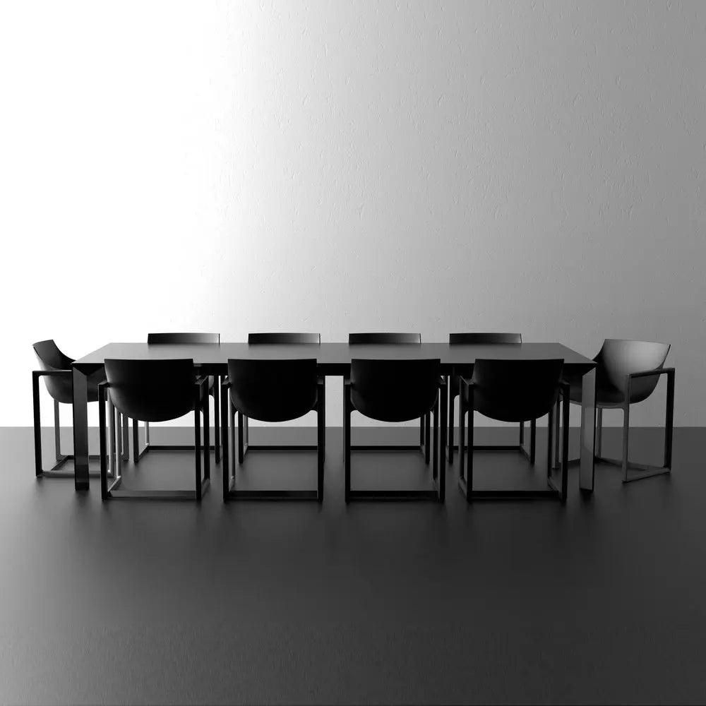 Modern Durable Rectangular Dining Table, HPL Laminated Top, Sturdy Metal Frame