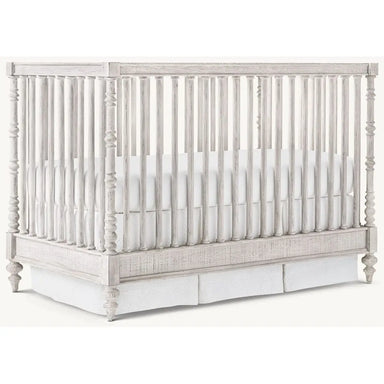 Handmade Distressed White Solid Mahogany Baby Crib - Classic Spindle Nursery Furniture