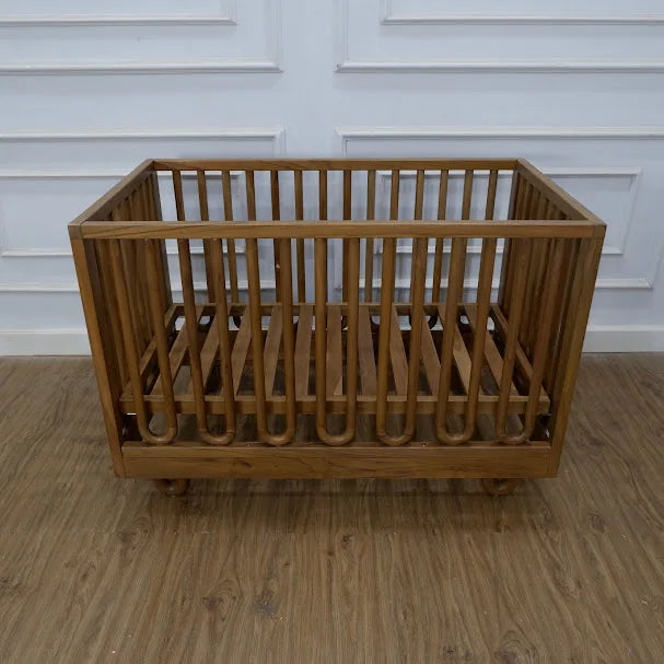 Elegant Teak Wood Baby Crib: Natural Finish, Adjustable, Safe & Customization Available