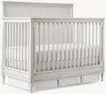Handcrafted Distressed White Mahogany French Style Convertible Baby Crib with Carvings