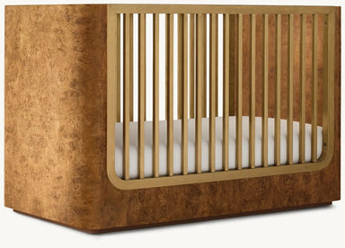 Luxury Convertible Teak Baby Crib, Burl Wood Accents, Sustainable Nursery Cot