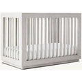 Artisan Crafted Distressed White Mahogany Baby Crib, Convertible Nursery Cot
