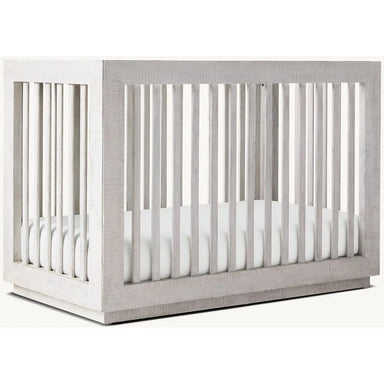 Artisan Crafted Distressed White Mahogany Baby Crib, Convertible Nursery Cot
