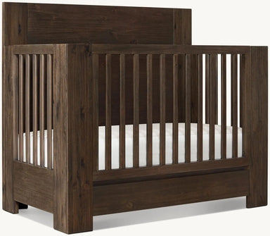 Premium Dark Brown Mahogany Convertible Baby Crib with Storage Drawer for Nursery