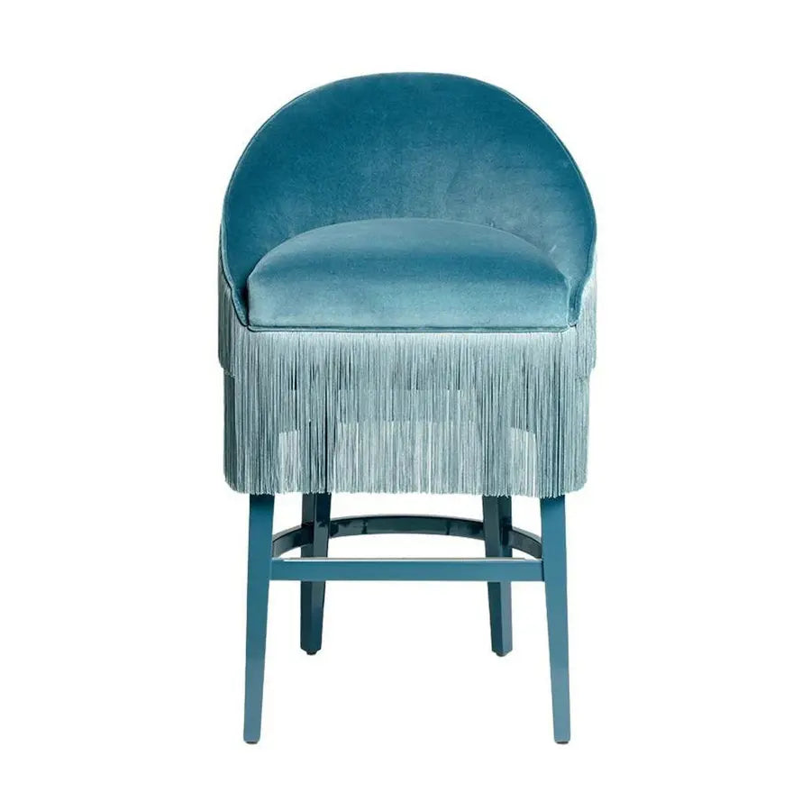 Elegant Nordic Velvet Bar Stool with Fringes, Gold Metal Base, Counter Bar Height