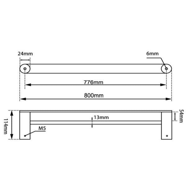 Esperia Matte Black & Chrome  Double Towel Rail 800mm