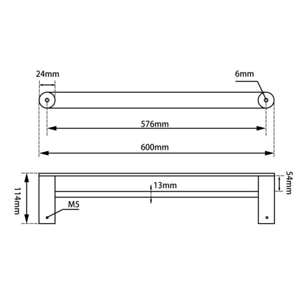 Esperia Matte Black & Chrome  Double Towel Rail 600mm