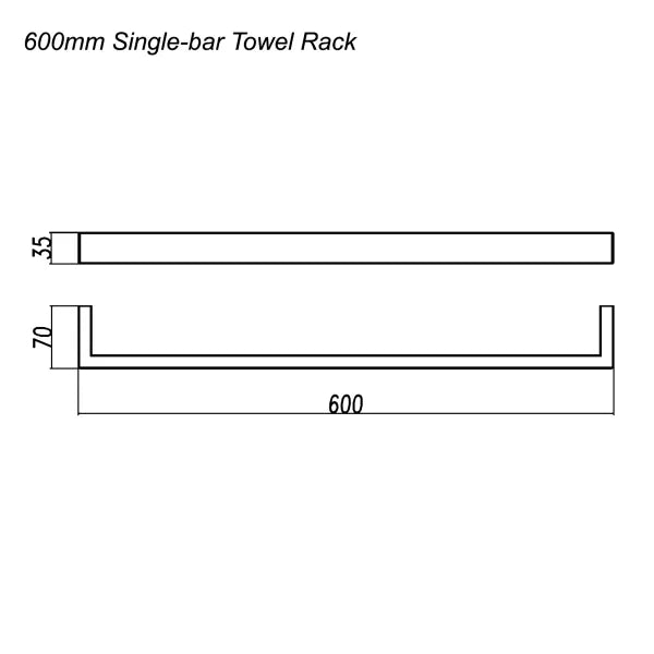 Cavallo Brushed Yellow Gold Square Single Towel Rail 600mm