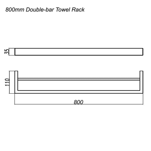 Cavallo Matte Black Square Double Towel Rail 800mm