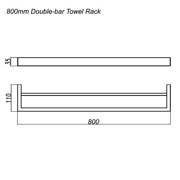 Cavallo Brushed Nickel Square Double Towel Rail 800mm