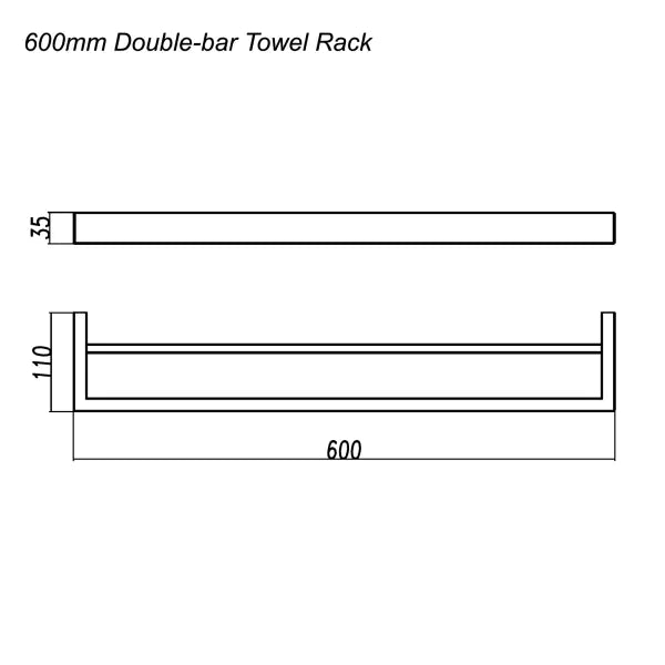 Cavallo Brushed Nickel Square Double Towel Rail 600mm