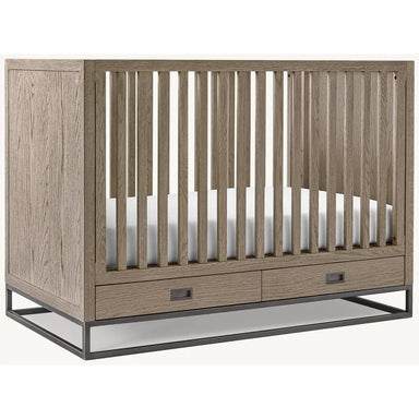 Modern Teak Wood Baby Crib with Storage Drawers & Metal Base