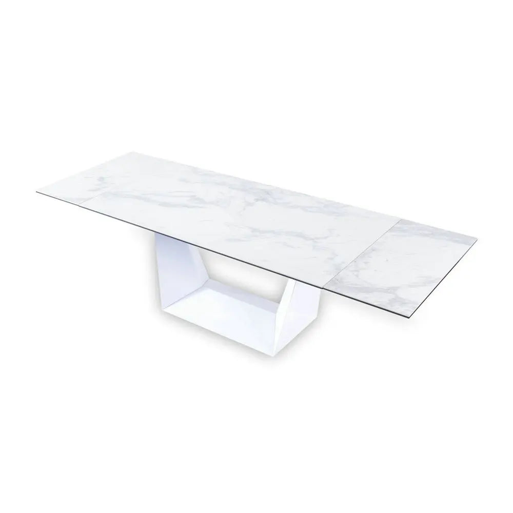 Modern Extendable Ceramic Top Dining Table, Space-Saving Metal Rectangular Restaurant Set