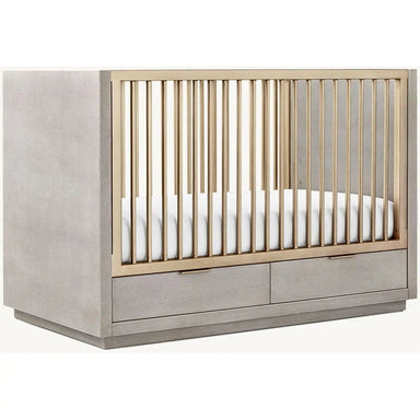 Luxury Convertible Mahogany Baby Crib with Gold Accents & Storage Drawers