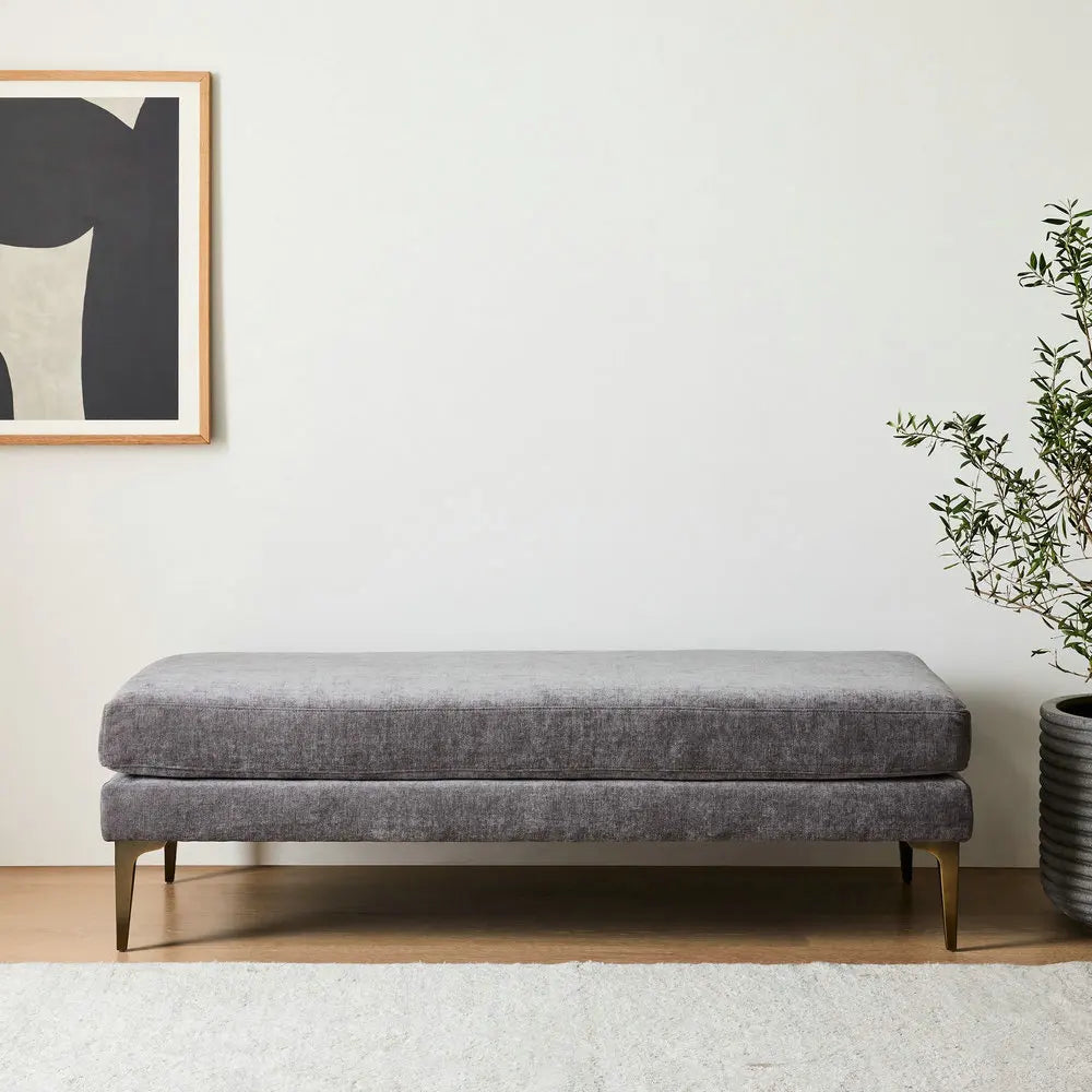 Modern Velvet Ottoman Bench, Gold Stainless Steel Legs, Elegant Living Room Footstool