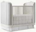Classic French Convertible Baby Crib, Mahogany Wood, Upholstered Nursery Cot