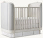 Classic French Convertible Baby Crib, Mahogany Wood, Upholstered Nursery Cot